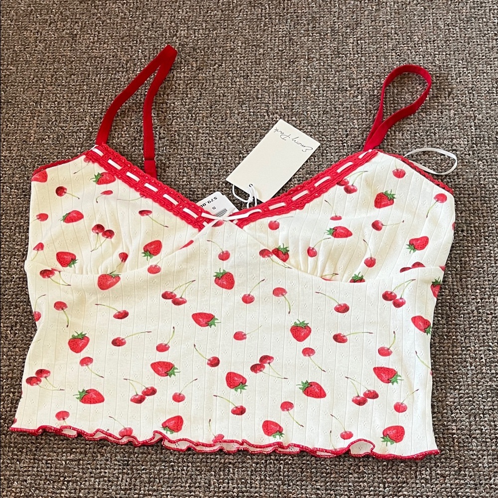 Emory Park Strawberry Print Crop Top with Red Accents